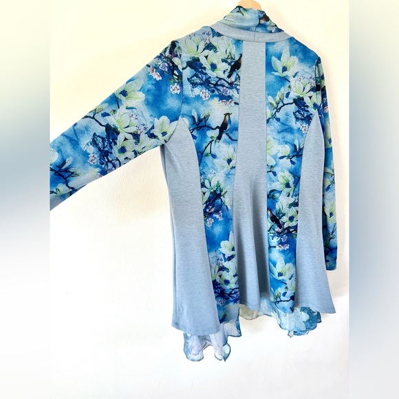 Soft Surroundings Tea Garden Topper Ethereal Open Front Blue Cardigan Sz Medium - Picture 9 of 11